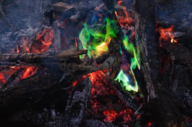 Fire With Copper Green Flames Stock Photo Image of burning, orange