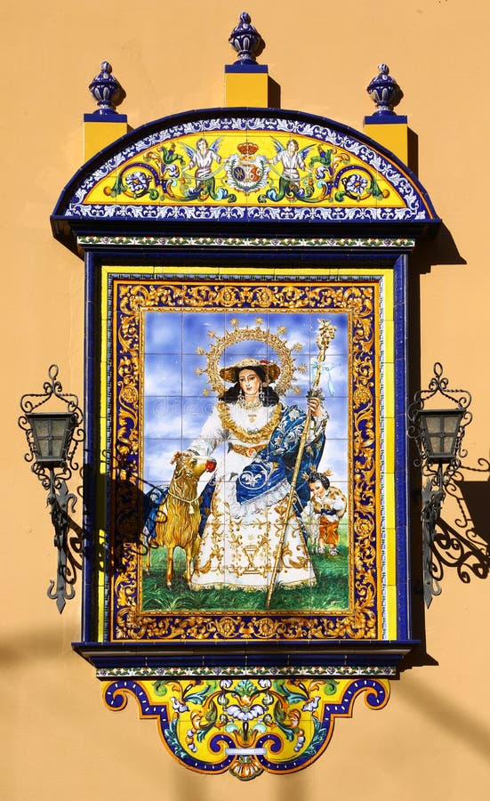 Unusual painting of Virgin Mary on azulejos, Sevilla