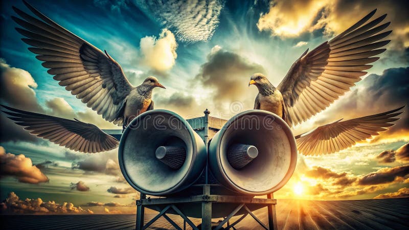 Unveiling Auditory Majesty A Documentary Exploration of Innovative Loudspeakers Featuring AvianInspired Design royalty free illustration