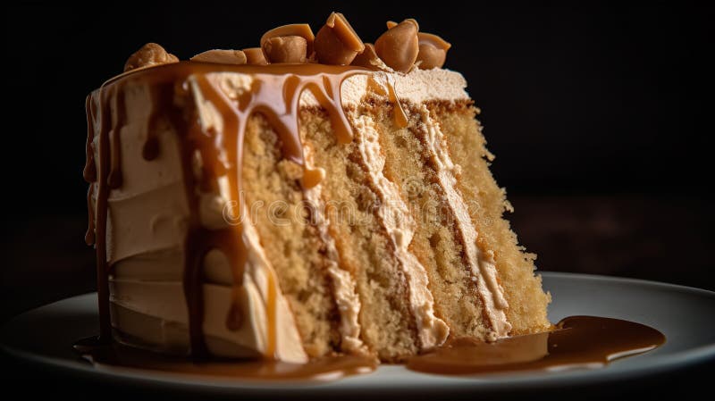 Close-Up Photography of a slice of Dulce de Leche cake. Close-Up Photography of a slice of Dulce de Leche cake