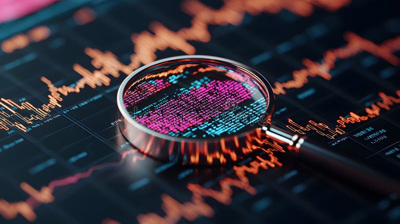 Unveiling Insights: Exploring Data Patterns Through a Magnifying Glass Over Digital Analytics royalty free illustration