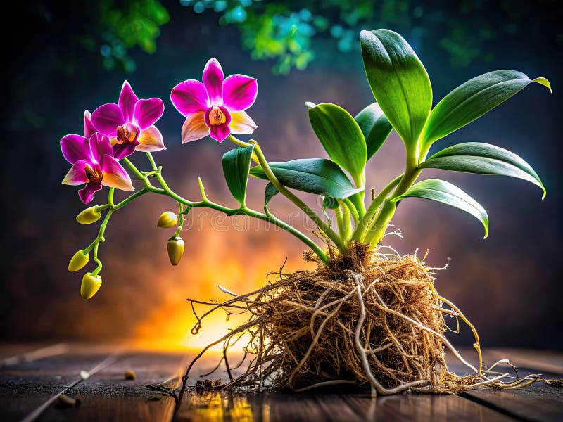 Unveiling the Intricate Beauty of a Dendrobium Orchids Root System A Stunning Transplant Photography Showcase vector illustration