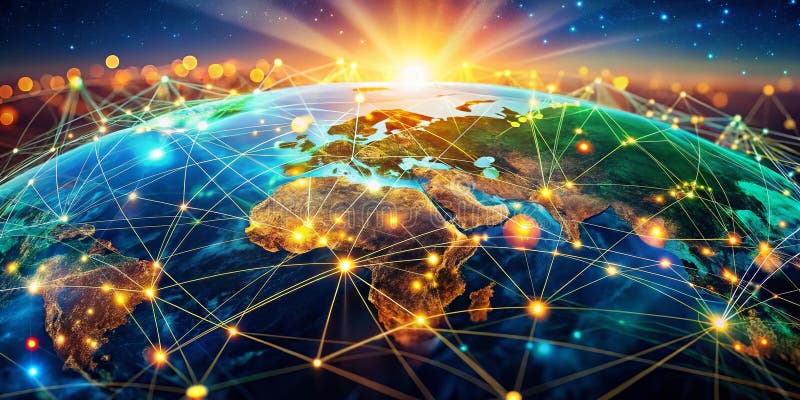 Unveiling the Microcosm Visualizing Data Flow Global Connectivity and Scientific Innovation Through Abstract Bokeh vector illustration