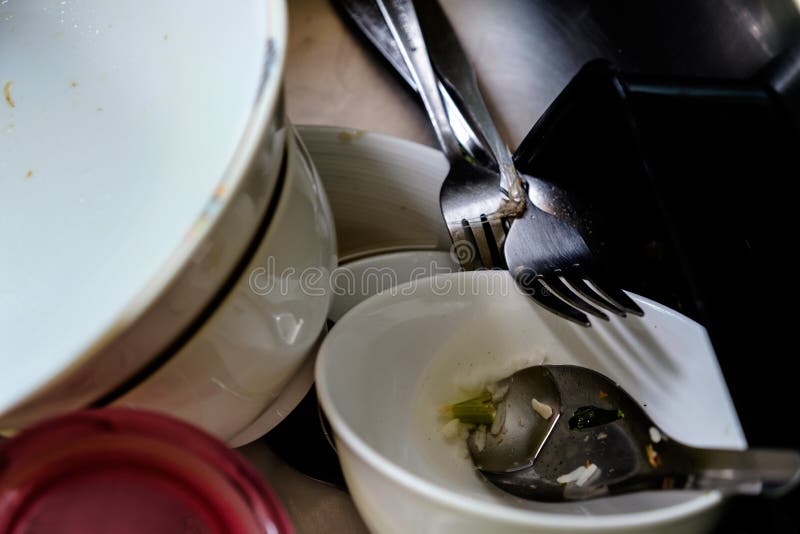Kitchen Sink With Dirty Dishes Utensils And Pot Stock Photo Image of