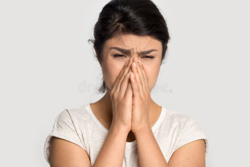 Unhealthy indian woman suffering from flu need medication