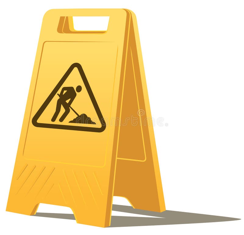 Men at work standing caution sign. Men at work standing caution sign