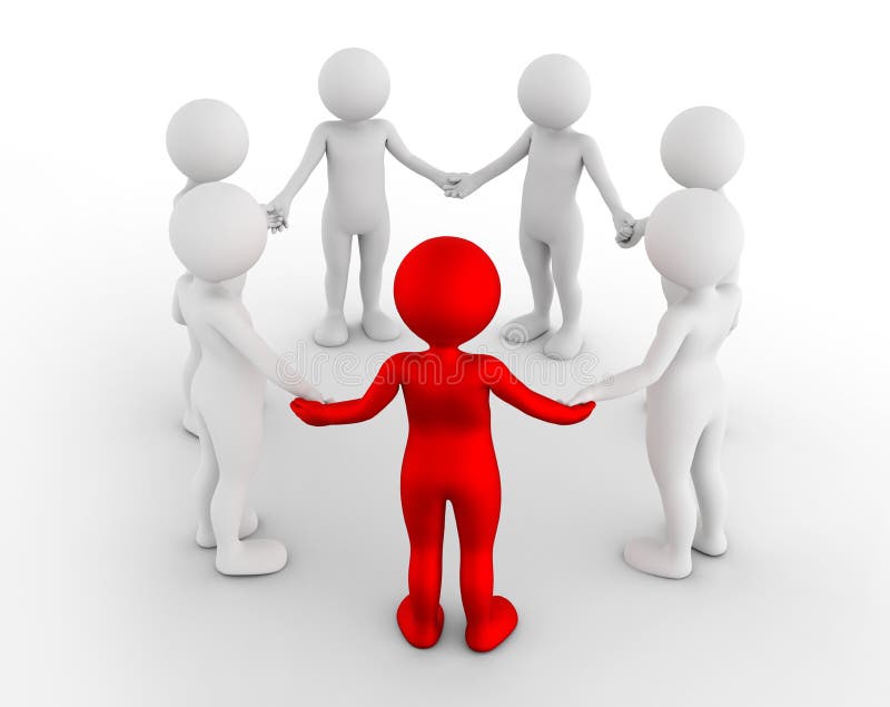Toon men holding hands in a circle. Support group, teamwork, social connection, business leader concept. 3D illustration. Toon men holding hands in a circle. Support group, teamwork, social connection, business leader concept. 3D illustration