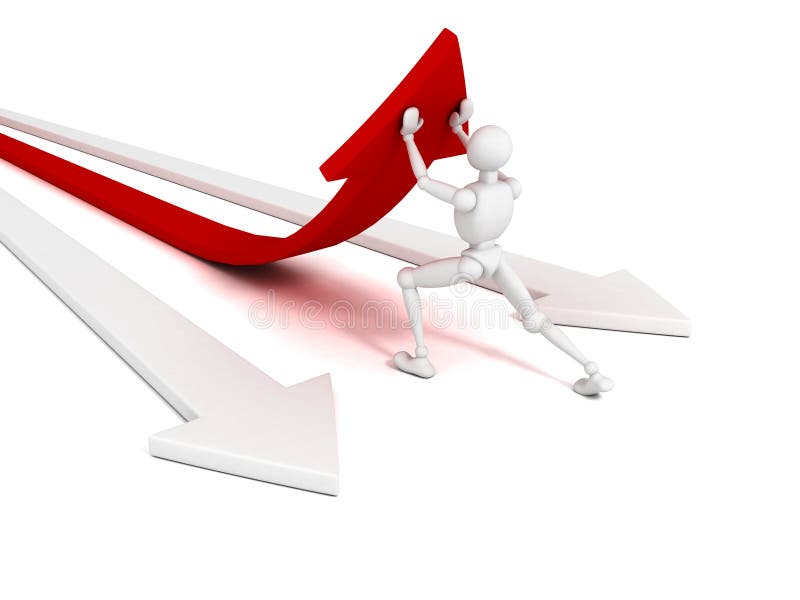 Uomo bianco 3d che spinge la freccia rossa di successo di concetto royalty illustrazione gratis Uomo bianco 3d che spinge la freccia rossa di successo di concetto royalty illustrazione gratis