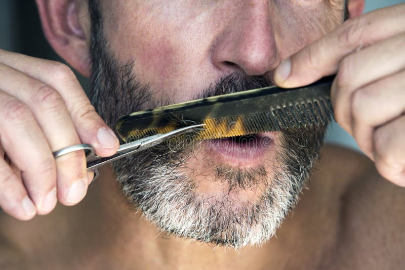 Uomo che assetta la sua barba immagini stock Uomo che assetta la sua barba immagini stock