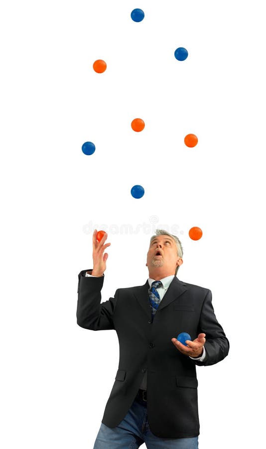 Uomo che manipola molte parecchie palle nell'aria che rappresenta essendo occupato nella vita e nell'affare con parecchie cose st immagini stock libere da diritti Uomo che manipola molte parecchie palle nell'aria che rappresenta essendo occupato nella vita e nell'affare con parecchie cose st immagini stock libere da diritti