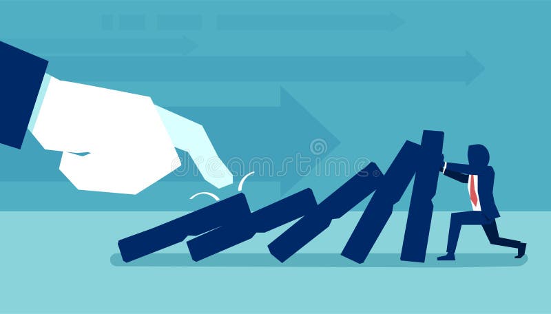Uomo che prova a fermare domino di caduta royalty illustrazione gratis Uomo che prova a fermare domino di caduta royalty illustrazione gratis
