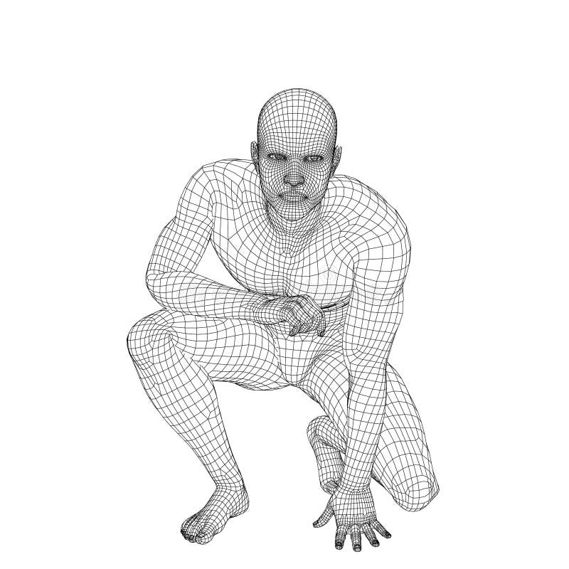 Uomo che si siede sulla terra Corpo umano di Wireframe Illustra di vettore illustrazione di stock