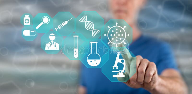 Uomo che tocca un concetto di ricerca medica immagine stock libera da diritti