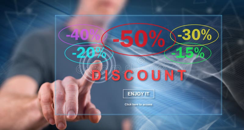 Uomo che tocca un concetto di sconto immagine stock libera da diritti Uomo che tocca un concetto di sconto immagine stock libera da diritti