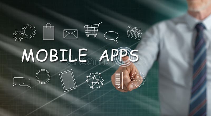 Uomo che tocca un concetto mobile dei apps immagini stock libere da diritti