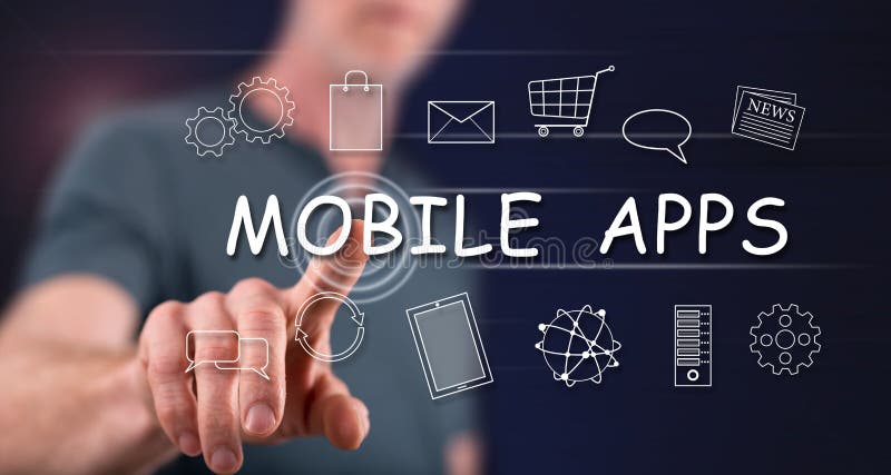 Uomo che tocca un concetto mobile dei apps immagine stock libera da diritti