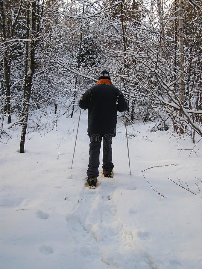 Uomo con gli snowshoes fotografia stock Uomo con gli snowshoes fotografia stock