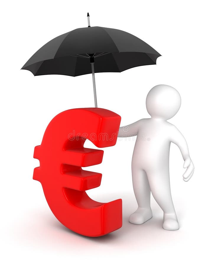 Uomo con il segno dell'euro e dell'ombrello (percorso di ritaglio incluso) royalty illustrazione gratis Uomo con il segno dell'euro e dell'ombrello (percorso di ritaglio incluso) royalty illustrazione gratis