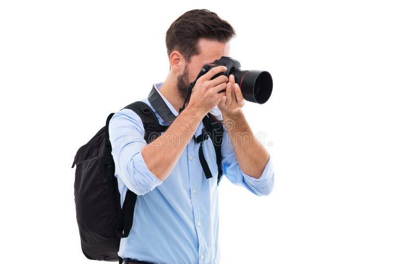 Uomo con la macchina fotografica digitale immagini stock libere da diritti Uomo con la macchina fotografica digitale immagini stock libere da diritti