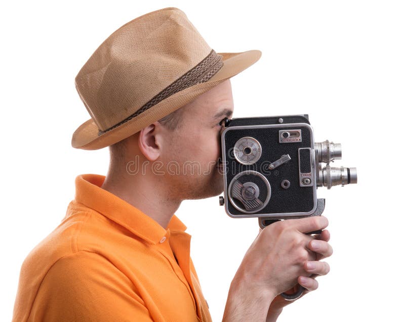 Uomo con la retro macchina fotografica immagine stock libera da diritti Uomo con la retro macchina fotografica immagine stock libera da diritti