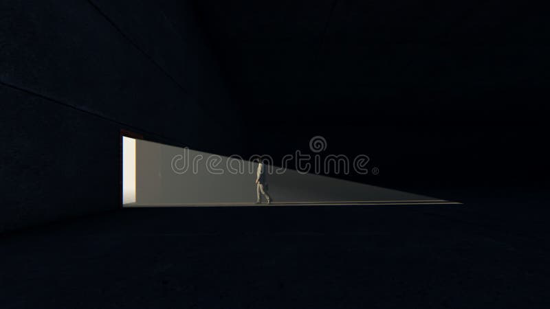Uomo d'affari che cammina verso una porta aperta piena di luce luminosa, vista laterale, 4K