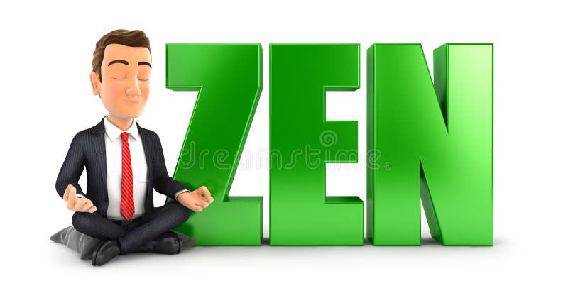 uomo d'affari 3d che fa meditazione accanto allo zen di parola royalty illustrazione gratis uomo d'affari 3d che fa meditazione accanto allo zen di parola royalty illustrazione gratis