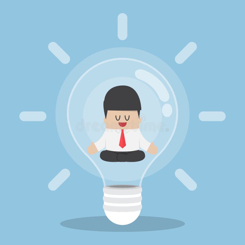 Uomo d'affari che fa meditazione dentro la lampadina royalty illustrazione gratis Uomo d'affari che fa meditazione dentro la lampadina royalty illustrazione gratis