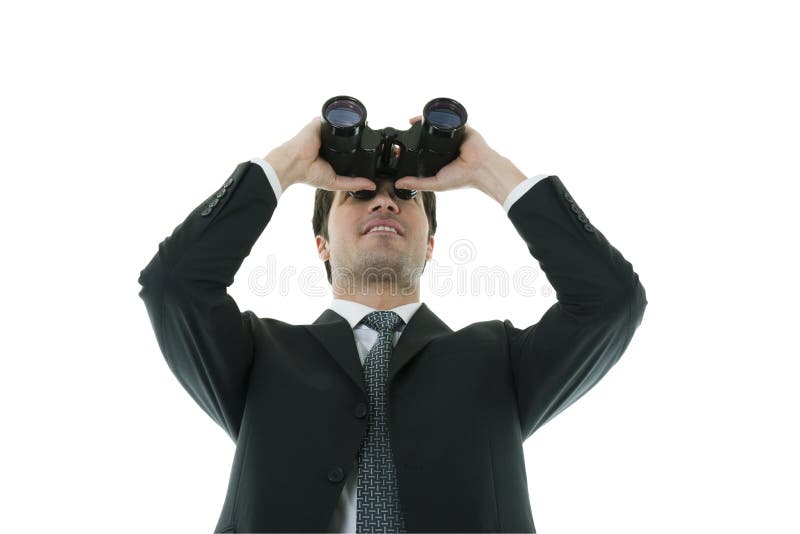 Uomo d'affari che osserva con il binocolo fotografie stock libere da diritti Uomo d'affari che osserva con il binocolo fotografie stock libere da diritti