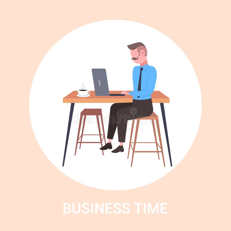 Uomo d'affari che si siede all'uomo di affari dello scrittorio del posto di lavoro facendo uso del concetto di processo di funzio illustrazione vettoriale Uomo d'affari che si siede all'uomo di affari dello scrittorio del posto di lavoro facendo uso del concetto di processo di funzio illustrazione vettoriale