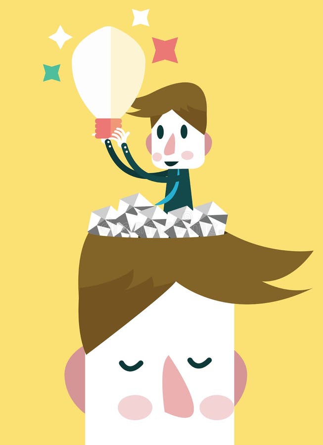 Uomo d'affari che trova le idee e l'interno che di opportunità il suo si dirige illustrazione di stock Uomo d'affari che trova le idee e l'interno che di opportunità il suo si dirige illustrazione di stock