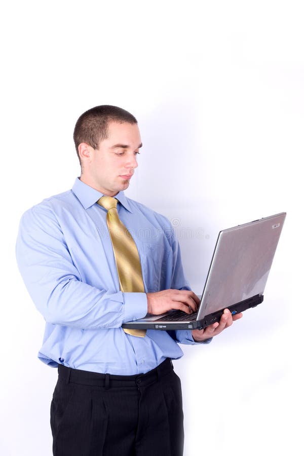 Uomo d'affari con laptop fotografia stock