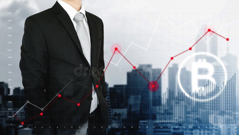Uomo d'affari di doppia esposizione e grafico di innalzamento con la catena di blocco e l'icona di Bitcoin, fondo della città fotografia stock libera da diritti Uomo d'affari di doppia esposizione e grafico di innalzamento con la catena di blocco e l'icona di Bitcoin, fondo della città fotografia stock libera da diritti