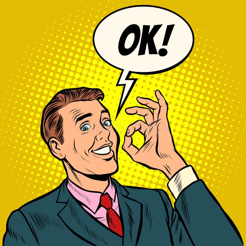 Uomo d'affari GIUSTO dell'uomo approvazione di gesto di mano successo buon royalty illustrazione gratis