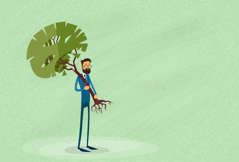 Uomo d'affari Holding Green Tree ambientale illustrazione di stock Uomo d'affari Holding Green Tree ambientale illustrazione di stock