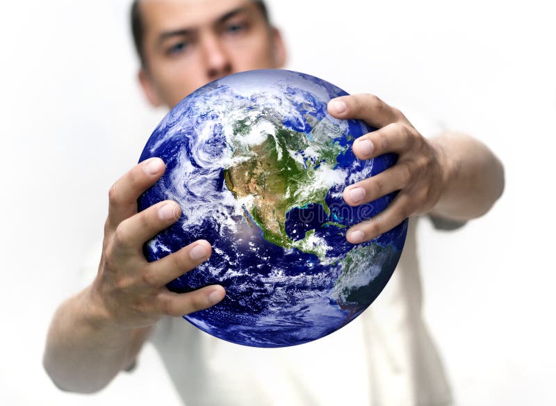 Uomo del globo fotografie stock
