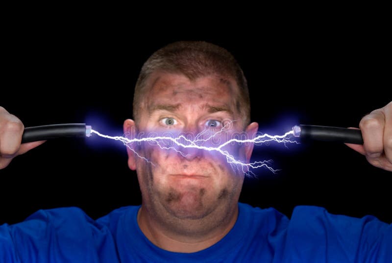 An electrician plays with some live wires, causing an arc of electricity and charring the man's face. An electrician plays with some live wires, causing an arc of electricity and charring the man's face.
