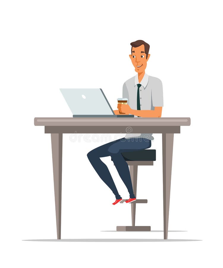 Uomo facendo uso del computer portatile e dell'illustrazione bevente del caffè illustrazione di stock Uomo facendo uso del computer portatile e dell'illustrazione bevente del caffè illustrazione di stock