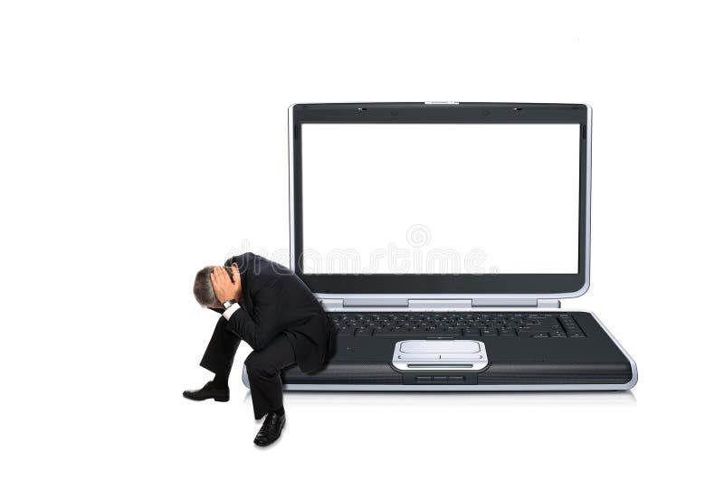 Uomo messo su un calcolatore fotografia stock libera da diritti Uomo messo su un calcolatore fotografia stock libera da diritti