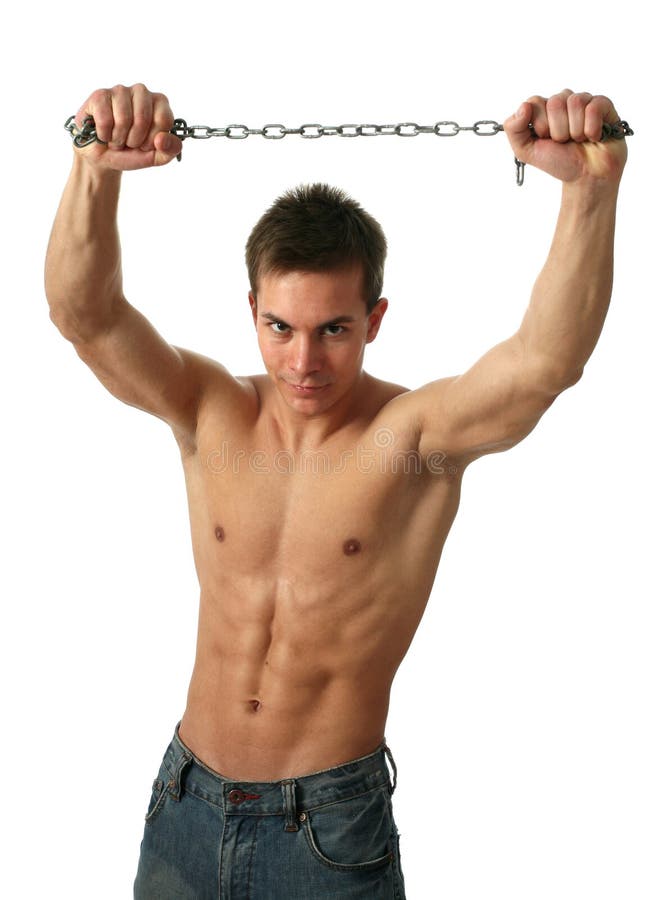 Uomo muscolare con una catena immagine stock libera da diritti Uomo muscolare con una catena immagine stock libera da diritti