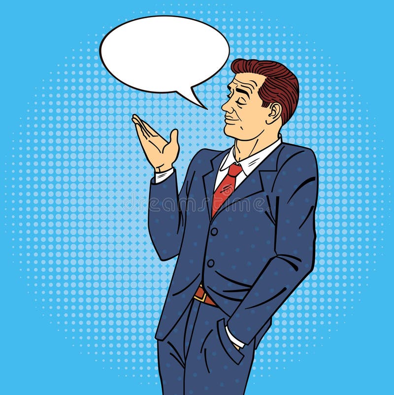 Uomo nello schiocco Art Style con la bolla per l'espressione illustrazione di stock