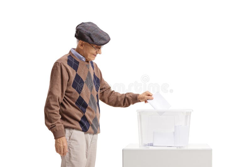 Uomo senior che raccoglie un voto in un'urna immagine stock libera da diritti Uomo senior che raccoglie un voto in un'urna immagine stock libera da diritti