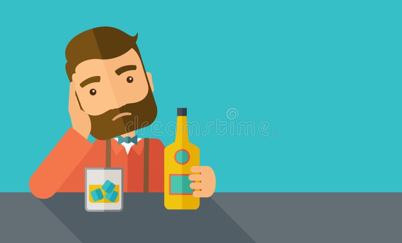 Uomo triste da solo nella birra bevente della barra illustrazione vettoriale Uomo triste da solo nella birra bevente della barra illustrazione vettoriale