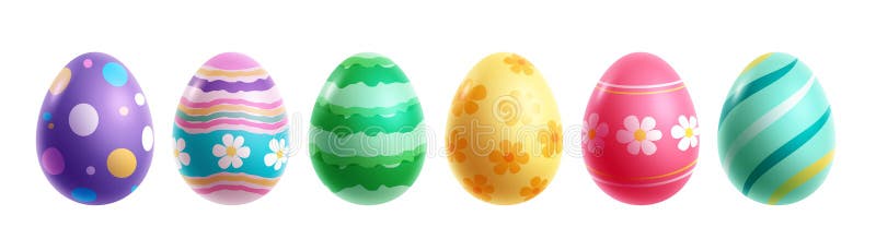 Uova di pasqua che tracciano un insieme di parti colorate. uova di Pasqua elementi grafici 3d ClipArt con schema di fiori e stampe royalty illustrazione gratis