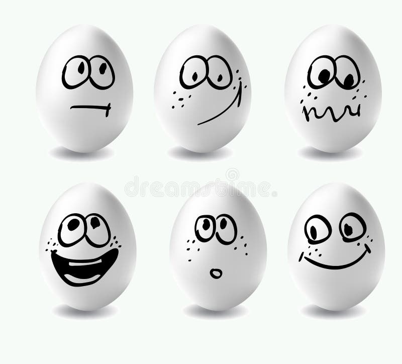 Uova di Pasqua divertenti Ciò è immagine delle uova divertenti su fondo bianco Fronti sulle uova illustrazione vettoriale