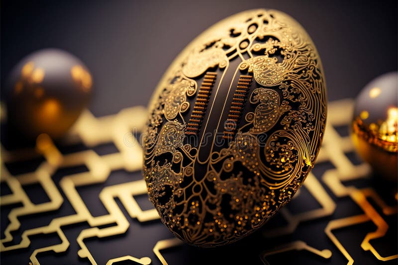 Uovo cibernetico di Pasqua. fibra ottica ad alta velocità circuito internet basato su decorazioni astratte di uova pasquali. artif illustrazione di stock