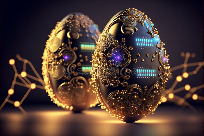 Uovo cibernetico di Pasqua. fibra ottica ad alta velocità circuito internet basato su decorazioni astratte di uova pasquali. artif royalty illustrazione gratis