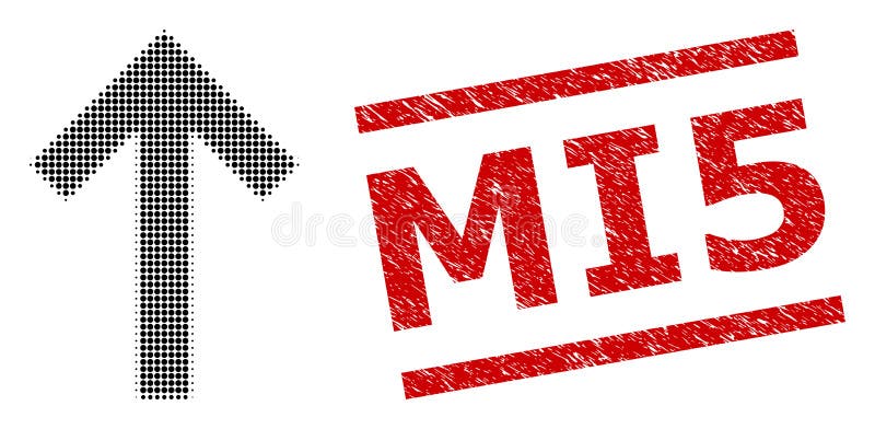 Grunge Mi5 Seal and Halftone Dotted Up Arrow stock illustration