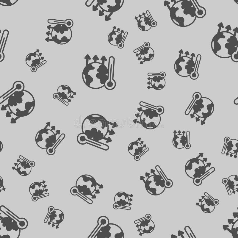 Up arrow and planet with thermometer solid seamless pattern, climate change theme. Vector graphics. Planet temperature stock illustration