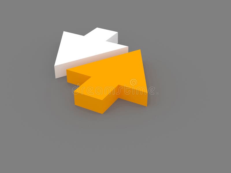 3d rendering of two white and orange arrows showing different directions. Business concept. Up down arrows isolated illustrations