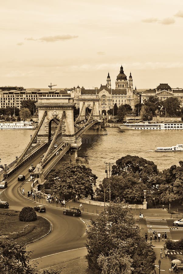 Up View Of Chain Bridge Budapest royalty free stock photo Up View Of Chain Bridge Budapest royalty free stock photo